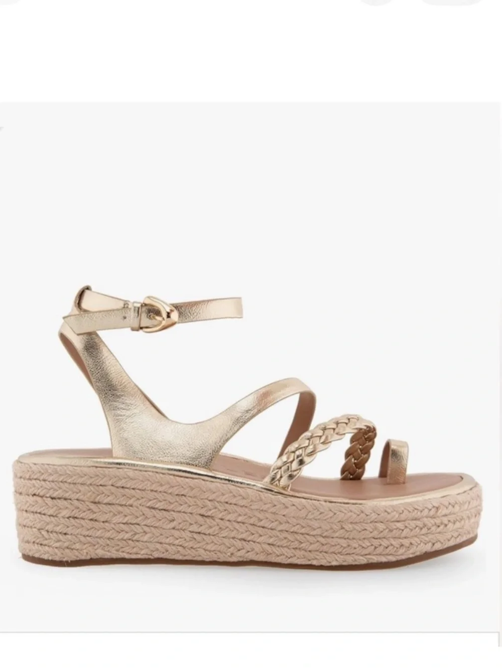 AEROSOLES Women’s Dolly Gold Faux Leather Braid Espadrille Ankle Platform Shoes